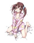  amatouoda bottomless brown_eyes brown_hair idolmaster idolmaster_cinderella_girls ogata_chieri pajamas scrunchie star twintails 