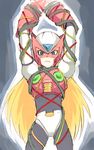  bdsm blonde_hair blue_eyes blush bondage bound cable helmet jiayulong long_hair male_focus rockman rockman_x solo very_long_hair zero_(rockman) 