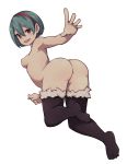  1girl anus armpits ass breasts full_body green_hair hairband highres lamb-oic029 original purple_eyes pussy short_hair simple_background small_breasts solo thighhighs white_background 