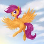  equine female feral friendship_is_magic hair horse looking_at_viewer mammal mn27 my_little_pony pegasus pony purple_hair scootaloo_(mlp) sky smile solo wings 