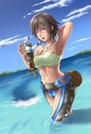  1girl armor armpit armpits barrel blue_eyes brown_hair capcom deep_rising highres jewelry midriff monster monster_hunter necklace piscine_(armor) shadow thor_(deep_rising) water you_gonna_get_raped 