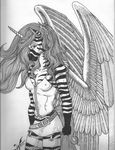  anthro at black&amp;white breasts equine female fishnet greyscale horn leather looking looking_at_viewer mammal monochrome pen&amp;ink plain_background purplegriffin unicorn viewer white_background winged_unicorn wings zebra 