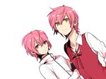  genderswap genderswap_(ftm) kaname_madoka kaname_madou kurono_yuu magical_boy mahou_shoujo_madoka_magica male_focus multiple_boys pink_eyes pink_hair ribbon ultimate_madoka yellow_eyes 