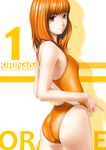  black_eyes competition_swimsuit food fruit kirin404 long_hair one-piece_swimsuit orange orange_hair original smile solo swimsuit 