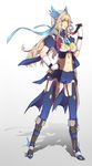  bad_deviantart_id bad_id bare_shoulders blonde_hair boots deathalice gloves hand_on_hip head_wings highres holding holding_hair long_hair midriff multicolored_hair navel original purple_eyes red_hair shadow shorts solo thighhighs 