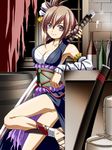  breasts brown_hair captain_silver cleavage highres kuromayu large_breasts md5_mismatch purple_eyes romancing_saga saga solo sword weapon 