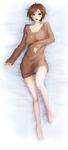  breasts brown_hair dakimakura dress full_body large_breasts meiko nail_polish open_mouth pink_legwear purple_eyes short_hair solo sweater sweater_dress thighhighs tom027 vocaloid 