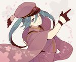  gloves hat hatsune_miku long_hair machida_natsume one_eye_closed peaked_cap petals senbon-zakura_(vocaloid) solo twintails vocaloid 