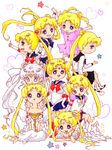  bishoujo_senshi_sailor_moon blonde_hair blue_eyes brooch choker double_bun dress dual_persona earrings eternal_sailor_moon gold_trim heart jewelry long_hair multiple_girls multiple_persona neo_queen_serenity pink_dress princess_serenity sailor_cosmos sailor_moon sailor_senshi_uniform school_uniform serafuku sitting smile star super_sailor_moon tegaki tiara tsukino_usagi white_dress wings 