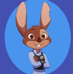  badge brown_eyes cosplay disney gerry_(zootopia) lagomorph mammal notched_ear portrait rabbit skeletonguys-and-ragdolls smile zootopia 