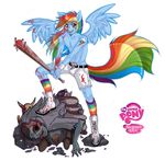  baseball_bat beaten blue_skin boots clothing crossgender equine feral friendship_is_magic hair horse limrei long_tail male mammal multi-colored_hair my_little_pony nail pants pegasus pink_eyes pony rainbow rainbow_dash_(mlp) rainbow_hair rock shoelaces socks tattoo undead weapon wings zombie 