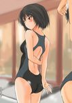  amagami ass black_hair blurry blush brown_eyes competition_swimsuit depth_of_field from_behind md5_mismatch murasaki_iro nanasaki_ai one-piece_swimsuit solo swimsuit 