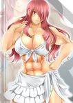  1girl abs alop-net atlus bad_id bikini blush breasts hair_over_one_eye hand_on_hip highres hips kirijou_mitsuru large_breasts long_hair macto muscle persona persona_3 red_eyes red_hair solo swimsuit very_long_hair 