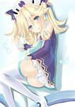  ass blonde_hair blue_eyes blush hat histoire looking_at_viewer lying mikan_no_shiru neptune_(series) on_side open_mouth panties pantyshot short_hair solo thighhighs underwear white_panties 