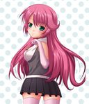  1girl bare_shoulders breasts elbow_gloves gloves green_eyes long_hair mole peridot_hamilton pink_hair skirt smile tales_of_(series) tales_of_hearts thighhighs 