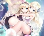  2girls artist_request black_panties blonde_hair blue_eyes boku_wa_tomodachi_ga_sukunai bubble hasegawa_kobato heterochromia kashiwazaki_sena long_hair multiple_girls panties red_eyes upskirt white_panties 