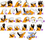  alphabet ambiguous_gender claws educational feline how_to mammal paws plain_background sign_language stamps tiger w white_background 