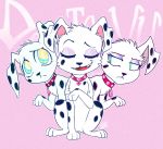  101_dalmatian_street 101_dalmatians 2019 canine collar cub dalmatian deja_vu_(101_dalmatians) digital_media_(artwork) disney dog eyes_closed female fur invalid_color ligynkey mammal open_mouth simple_background smile spots triple young 