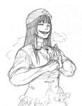  bad_id bad_pixiv_id beret clenched_hand graphite_(medium) greyscale grin hat hong_meiling horror_(theme) kobuushi long_hair monochrome muscle muscular_female sharp_teeth sketch smile solo teeth touhou traditional_media 
