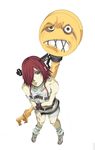  a.b.a angry bandages blood blue_eyes chain fingerless_gloves gloves guilty_gear hair_over_one_eye key key_in_head looking_at_viewer pale_skin paracelsus pos pout red_hair short_hair shorts solo 