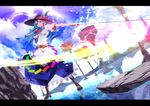  blue_hair dress food fruit hat highres hinanawi_tenshi karlwolf long_hair red_eyes solo sword_of_hisou touhou 