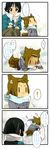  4koma akiyama_mio animal_ears black_hair brown_hair comic headband highres k-on! multiple_girls scarf snow suan_ringo tail tainaka_ritsu translated 