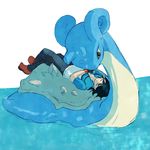  gen_1_pokemon kyatan lapras ocean pokemon pokemon_(anime) pokemon_(creature) resting satoshi_(pokemon) sleeping swimming water 
