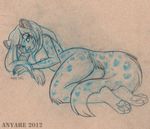  anthro anyare breasts feline female green_eyes hindpaw leopard looking_at_viewer mammal nipples nude paws pinup pose sketch snow_leopard solo whiskers 