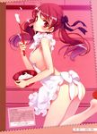  absurdres apron ass bare_legs bare_shoulders blush bow breasts hair_bow highres leg_up legs long_hair long_legs looking_at_viewer medium_breasts mixing_bowl naked_apron ooyari_ashito original red_eyes red_hair sideboob smile solo thighs twintails 