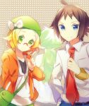  2boys ahoge bag bel_(pokemon) black_hair blonde_hair blue_eyes cheren_(pokemon) glasses green_eyes handbag hat multiple_boys n_(pokemon) namie-kun necktie pokemon pokemon_(game) pokemon_bw2 semi-rimless_eyewear 