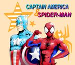  2boys blue_eyes captain_america male marvel mask multiple_boys muscle shield smile spider spider-man star striped text web 