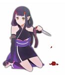  1girl alfa_system bare_shoulders breasts brown_eyes detached_sleeves horns japanese_clothes knife purple_hair sakuya_(tales_of_innocence) socks tales_of_(series) tales_of_innocence 