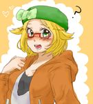  bad_id bad_pixiv_id bel_(pokemon) blonde_hair blush glasses green_eyes hat pika622 pokemon semi-rimless_eyewear 