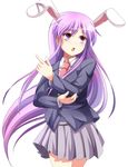  absurdres animal_ears bunny_ears e.o. highres jpeg_artifacts long_hair necktie open_mouth purple_eyes purple_hair reisen_udongein_inaba skirt solo touhou white_background 