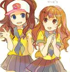  :d alternate_costume baseball_cap brown_hair cosplay drawr hat lass_(pokemon) lass_(pokemon)_(cosplay) multiple_girls open_mouth pokemon pokemon_(game) pokemon_bw school_uniform shouji_ni_nanshi smile touko_(pokemon) 