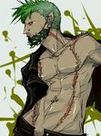  1boy capcom deviljho earring earrings green_hair jacket jewelry male male_focus monster_hunter personification piercing scar solo 