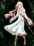  alternate_costume bad_id bad_pixiv_id boots earrings final_fantasy final_fantasy_iv final_fantasy_iv_the_after hood jewelry long_hair older pink_hair porom purple_eyes robe staff wavy_hair white_mage yukki_(rffcq251) 