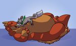  bazz belly cake chinese_dragon cuddling dragon eating feeding food fur horn male nixx_(character) nude obese overweight pinned scarf squash squish stuffing tato tuft 