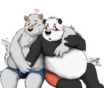  &lt;3 bear belly_overhang blue_eyes blush bod brown_eyes canine chubby duo facial_piercing gay grope heterochromia jakegr kanon male mammal nose_piercing nose_ring overweight panda piercing red_eyes romantic 