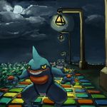  dark full_moon gen_4_pokemon grass guodon lamp moon night no_humans pokemon pokemon_(creature) scenery smile toxicroak 