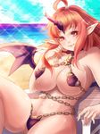  breasts chain demon horn large_breasts orange_hair original pointy_ears solo swimsuit taka_(sanoujo358) 