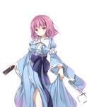  absurdres amemiya_ruki blush fan folding_fan highres japanese_clothes kimono no_hat no_headwear pink_eyes pink_hair saigyouji_yuyuko short_hair simple_background smile solo touhou 