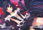  2012 accel_world antenna_hair black_dress black_gloves black_hair bug butterfly butterfly_wings cover cover_page cross-laced_clothes dark_background doujin_cover doujinshi dress elbow_gloves frills gloves hands_in_hair headdress highres insect kuroyukihime light_smile long_hair looking_at_viewer nakajima_yuka non-web_source orange_eyes rating scan solo thighs wings 
