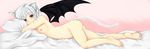  bed blush catgirl highschool_dxd jpeg_artifacts nipples nude tail toujou_koneko white_hair wings yellow_eyes 