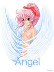  angel bow breasts koutetsu_tenshi_kurumi kurumi_(koutetsu_tenshi_kurumi) long_hair nipples nude pink_hair purple_eyes ribbon wings 