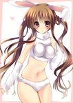  amane_ruri animal_ears bikini bridal_gauntlets brown_eyes brown_hair bunny_ears highres long_hair md5_mismatch navel original solo swimsuit twintails 