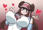  1girl blush breasts brown_hair heart hearts huge_breasts pokemon 