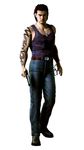  1boy belt billy_coen capcom cuffs denim dog_tags full_body gun hand_cuff hand_cuffs handcuffs handgun highres jeans male male_focus official_art pants resident_evil resident_evil_0 simple_background solo tattoo transparent_background tribal_tattoo weapon 