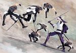  battle fuuma_kotarou_(sengoku_basara) hitaki_(tempo) japanese_clothes male_focus multiple_boys ninja purple_eyes red_hair sengoku_basara silver_hair sword takenaka_hanbee_(sengoku_basara) weapon 