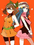  bandana blue_hair brown_hair gloves hair_ornament haruka_(pokemon) hat hikari_(pokemon) ma6 multiple_girls pokemon pokemon_(game) pokemon_dppt pokemon_emerald pokemon_rse scarf skirt tegaki 